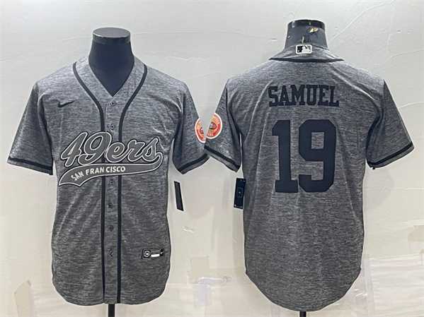 Men%27s San Francisco 49ers #19 Deebo Samuel Gray With Patch Cool Base Stitched Baseball Jersey